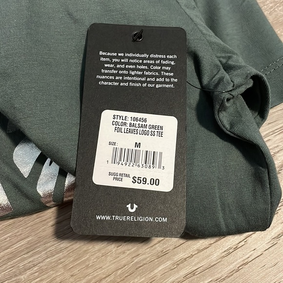 Mens true religion, nwt signature, Buddha, silver foil, canvas T-shirt med - Picture 4 of 5